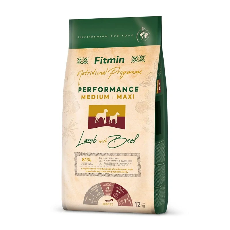 Fitmin Medium Maxi Performance Lamb with Beef krmivo pro psy 12 kg